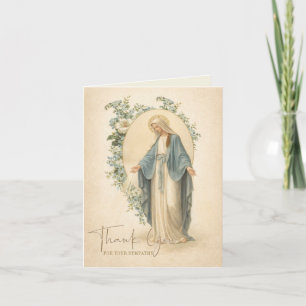 Cartão De Agradecimento Católico Funeral de Condolências Maria Floral