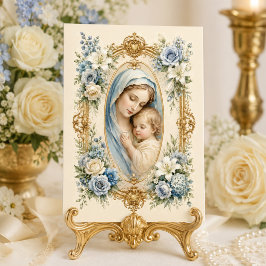 Cartão De Agradecimento Católico Menino Jesus Mãe Abençoada Floral