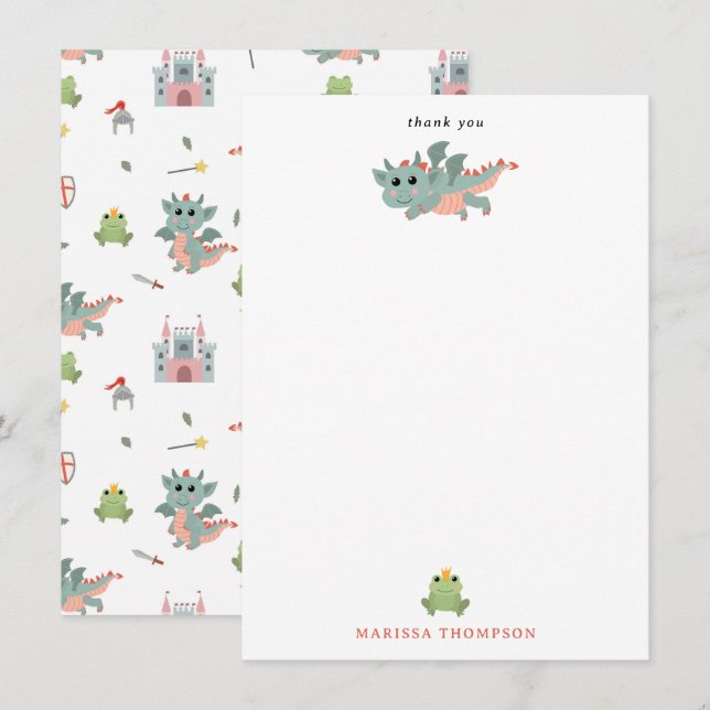 Cartão De Agradecimento Cavaleiros de Dragões Castelo Medieval de Contos d (Frente/Verso)