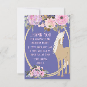 Cartão De Agradecimento Cavalo bonito com Flores Rosa e Pergueiro