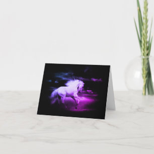 Cartão De Agradecimento Cavalo Branco em Preto e Branco e Roxo