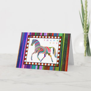 Cartão De Agradecimento Cavalo Colorido Obrigado Pônei com Borda Preta