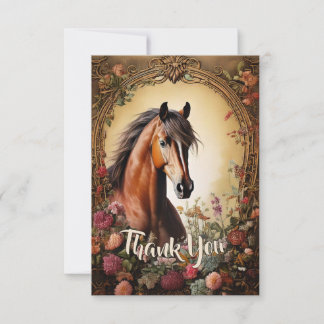 Cartão De Agradecimento Cavalo de Baía e Flores Selvagens