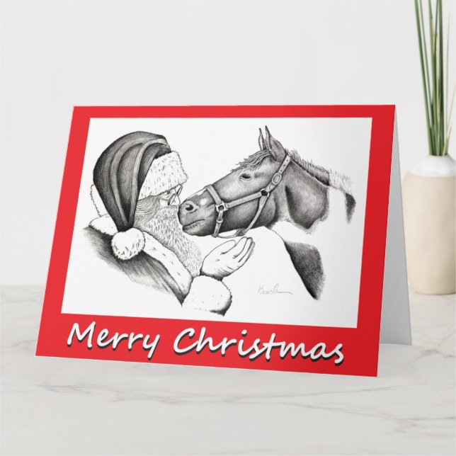Cartão De Agradecimento Cavalo de Natal e Papai Noel (Frente)