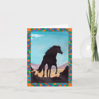 Cartão De Agradecimento Cavalo do Deserto Preto Silhueta Falso Vidro Manch
