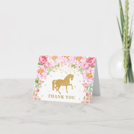 Cartão De Agradecimento Cavalo Floral Cor-de-Rosa Dourado Brilhante Rapari