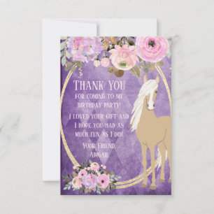 Cartão De Agradecimento Cavalo Flores Rosa e Roxo Palomino Bonito