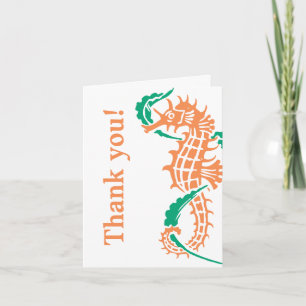 Cartão De Agradecimento Cavalo-marinho esmeralda, coral casamento Obrigado