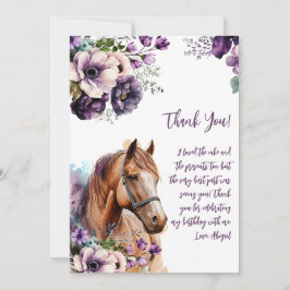 Cartão De Agradecimento Cavalo Obrigado Flores Roxas