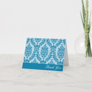 Cartão De Agradecimento Celadon Blue Damask Obrigado