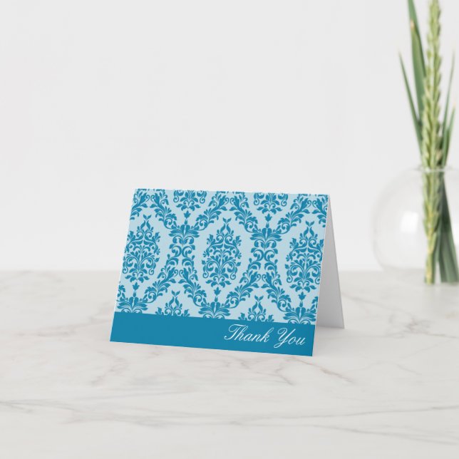 Cartão De Agradecimento Celadon Blue Damask Obrigado (Frente)