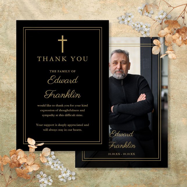 Cartão De Agradecimento Celebração Cristã Da Foto Funeral Da Vida (Christian Celebration Of Life Funeral Photo Thank You Card)