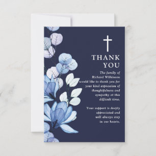 Cartão De Agradecimento Celebração Cristã da Vida Funeral Floral Azul