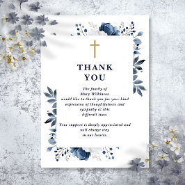Cartão De Agradecimento Celebração Cristã da Vida Funeral Floral Azul