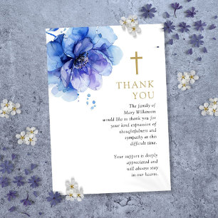Cartão De Agradecimento Celebração Cristã da Vida Funeral Floral Azul