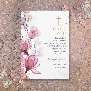 Cartão De Agradecimento Celebração Cristã da Vida Funeral Floral Rosa