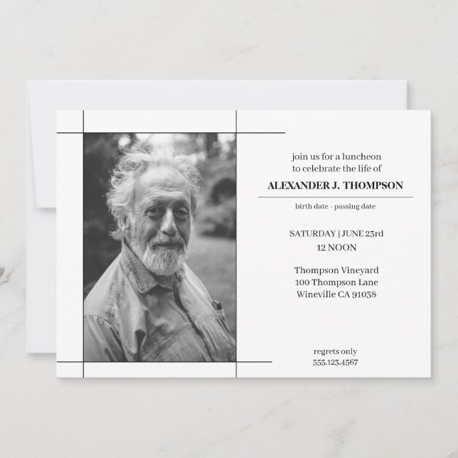 Cartão De Agradecimento Celebração da Vida Moderna em Preto e Branco Funer (Frente)