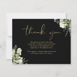 Cartão De Agradecimento Celebração Da Vida Verde Floral Preto E Dourado