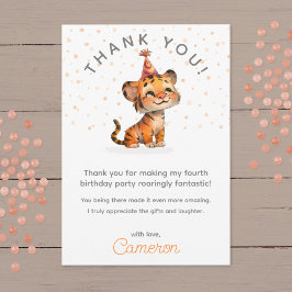 Cartão De Agradecimento Celebração de aniversário do garoto tigre laranja