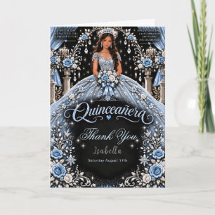 Cartão De Agradecimento Celebração de Quinceañera Azul Gélido