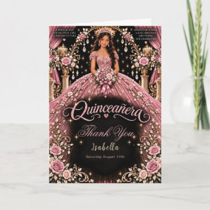 Cartão De Agradecimento Celebração de Quinceañera Rosa
