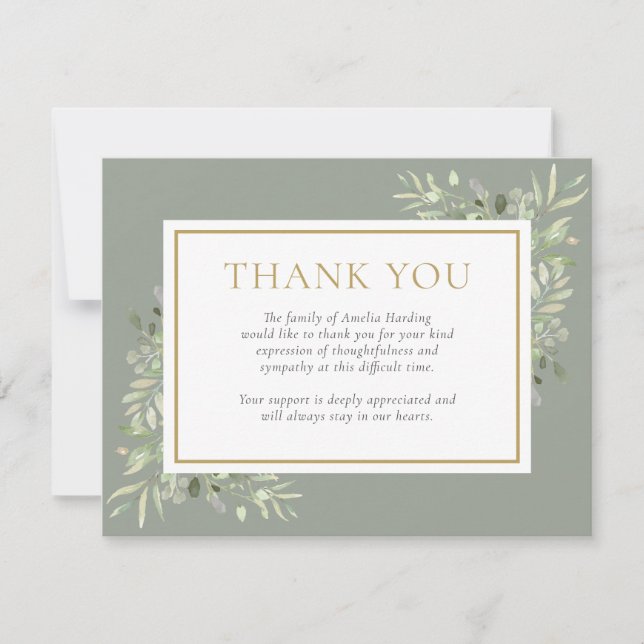 Cartão De Agradecimento Celebração de Vida com Aquarela Verde (Frente)