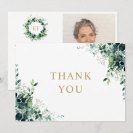 Cartão De Agradecimento Celebração de Vida com Monograma de Verdura Floral