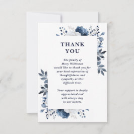 Cartão De Agradecimento Celebração de Vida Funeral Floral Azul Marinho