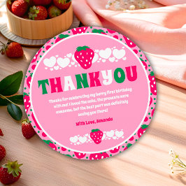 Cartão De Agradecimento Celebração do Primeiro Aniversário da Morango