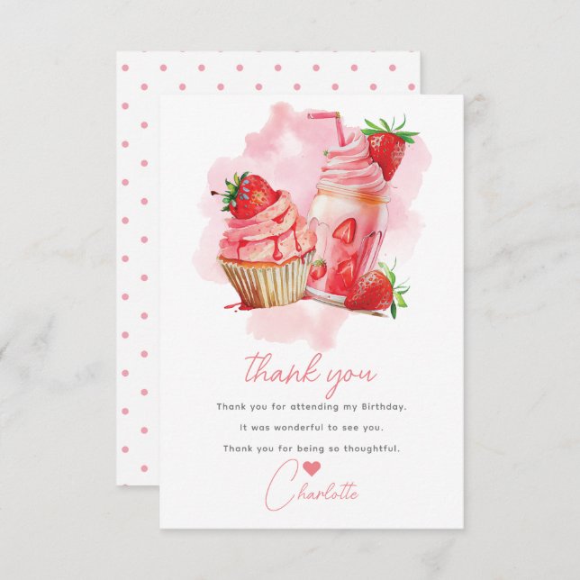 Cartão De Agradecimento Celebração Doce Aniversário de Morango (Frente/Verso)