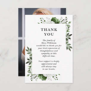 Cartão De Agradecimento Celebração Floral Verde Da Foto Funeral Da Vida