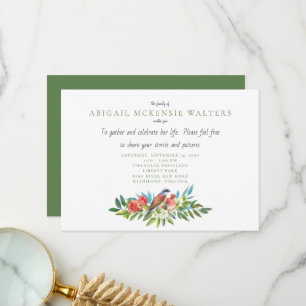 Cartão De Agradecimento Celebração Funeral de Pássaro e Pomegranato da Vid