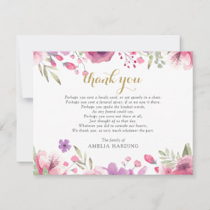 Cartão De Agradecimento Celebração Funerária de Vida Foto Floral Poema