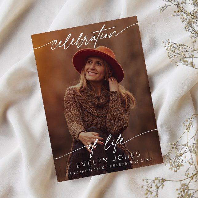 Cartão De Agradecimento Celebration of Life Script Funeral Photo | Black (Criador carregado)