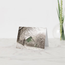 Cartão De Agradecimento Celeiro verde na neve