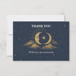 Cartão De Agradecimento Celestial Gold Moon Starry Night Wedding Thank You