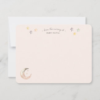 Cartão De Agradecimento Celestial Moon and Stars Pink Baby Girl Shower