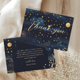 Cartão De Agradecimento Celestial Navy Gold Wedding