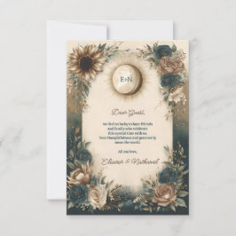 Cartão De Agradecimento Celestial Sun Moon Boho Floral Rustic Wedding