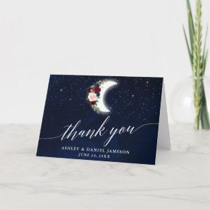 Cartão De Agradecimento Celestial Wedding Floral Moon Calliografia Dobrada
