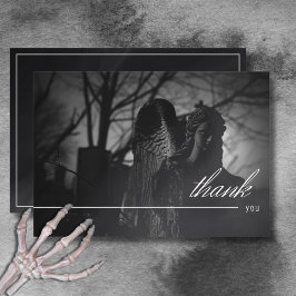 Cartão De Agradecimento Cemitério Gótico Preto e Branco Até Casamento da M