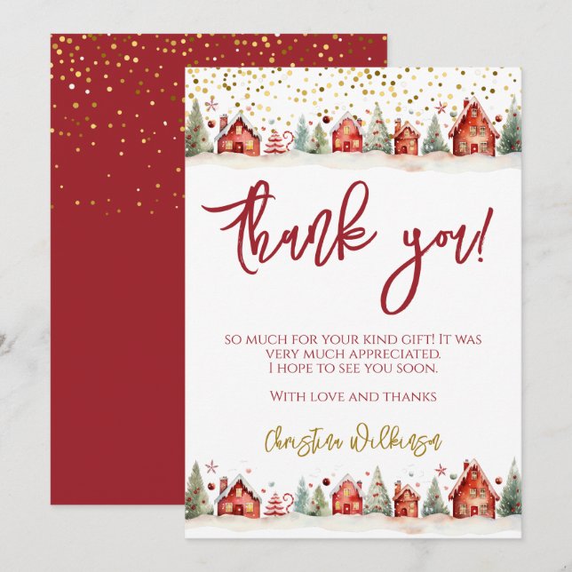 Cartão De Agradecimento Cena de inverno de Natal (Frente/Verso)