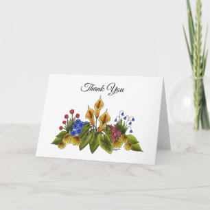 Cartão De Agradecimento Cena de Jardim Floral com Açucenas Amarelas Desenh