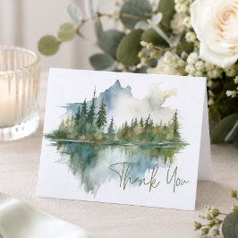 Cartão De Agradecimento Cena de Lago de Montanha Rústica Aquarela Dobrada