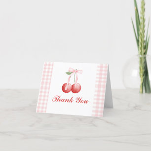 Cartão De Agradecimento Cereja Doce Cereja aniversário Laço Rosa Xadrez