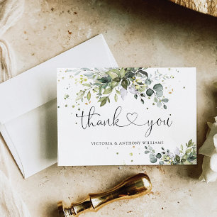 Cartão De Agradecimento Cerimônia de Casamento Verde Flat Obrigado