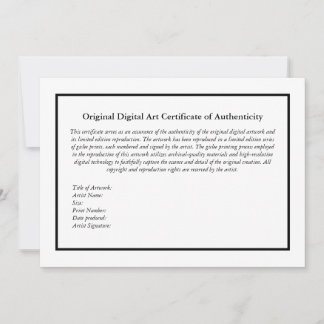 Cartão De Agradecimento Certificado de Autenticidade do Impressão de Arte 
