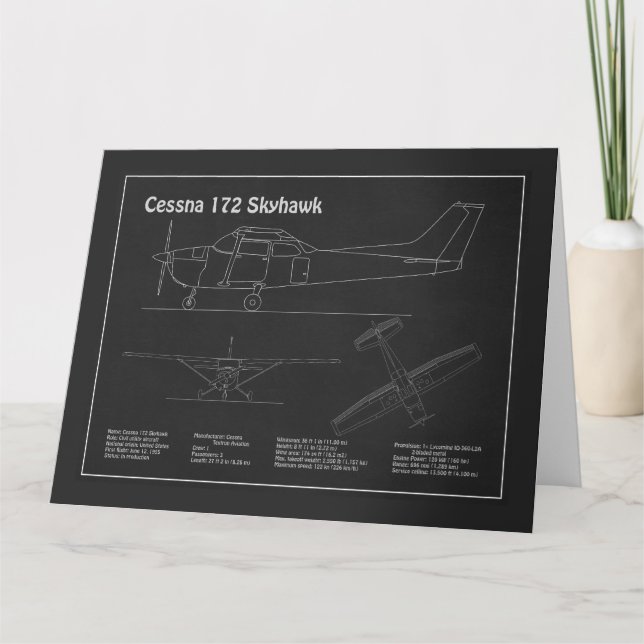 Cartão De Agradecimento Cessna 172 Skyhawk - Planos de avião Blueprint PD (Frente)