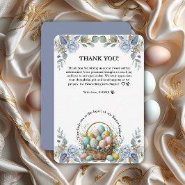Cartão De Agradecimento Cesta de Ovos de Páscoa Floral Azul Elegante
