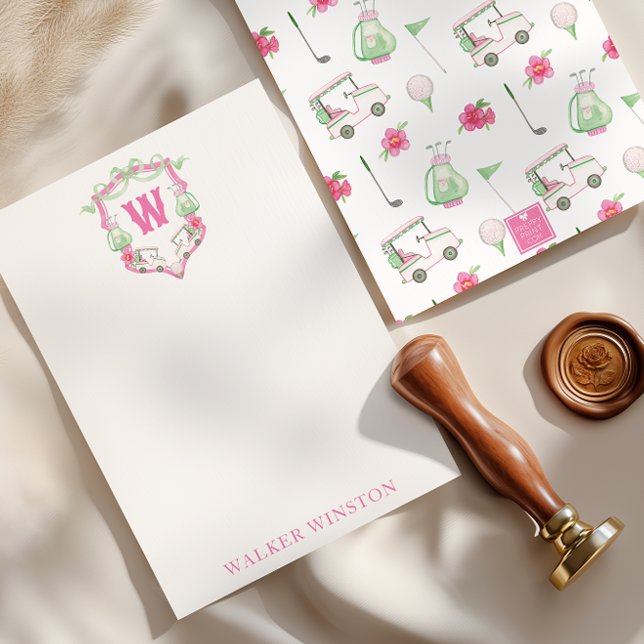 Cartão De Agradecimento Cesto do Monograma do Carrinho de Golfe Rosa e Ver (Criador carregado)